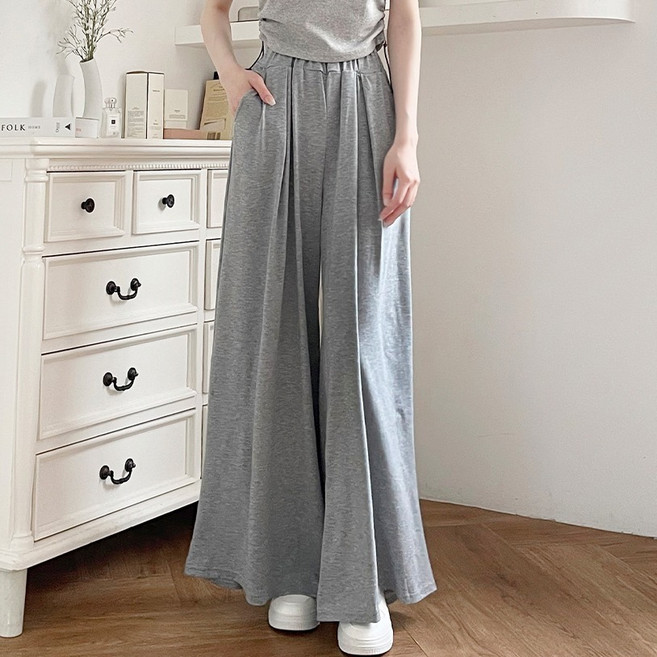 잘빠진 여성용 기장 후들후들 핀턱 와이드 밴딩팬츠