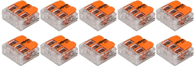 와고 단선 연선 겸용 고용량 32A 래버타입 푸쉬콘넥타 3p Simple 주황색 0.2~4mm 호환, 10개