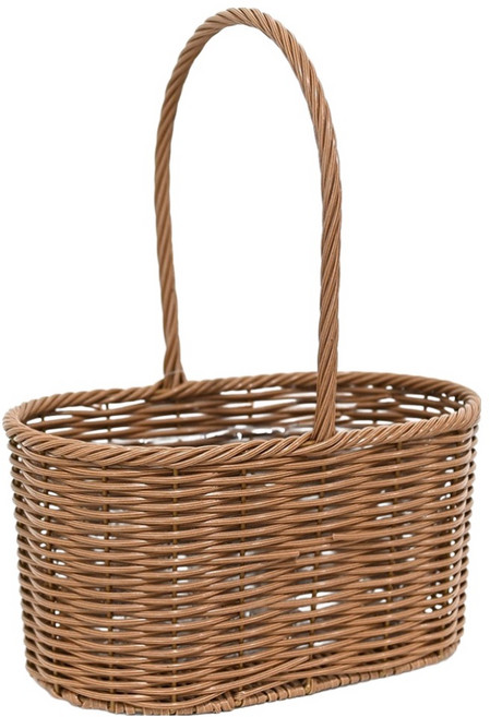 도시정원 라탄 플라스틱 꽃바구니 타원 원형 NA2014S, 브라운