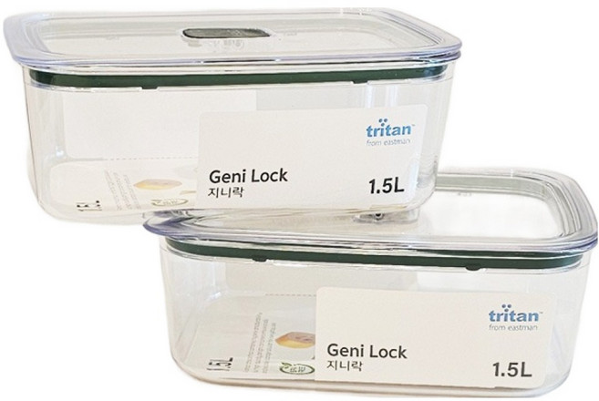 韓國 ecosense Genie Lock 全Tritan長方形密封容器, 2個, 密封容器 1.5L 2入