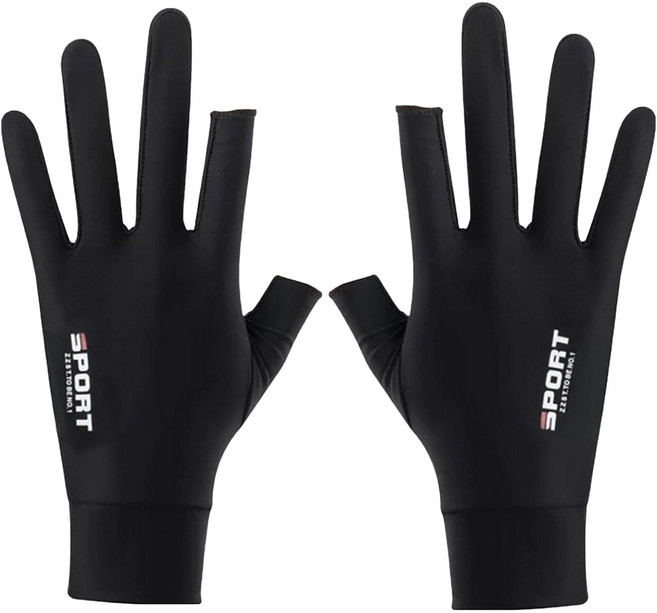 小麥購物 男用運動款 露2指防曬手套 L4432, 黑色, 1套