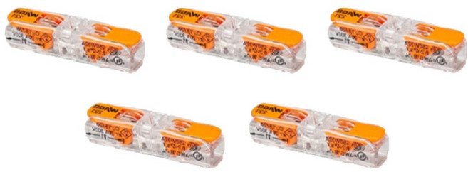 와고 단선 연선 겸용 고용량 32A 래버타입 푸쉬콘넥타 2p Simple 직결형 주황색 0.2~4mm 호환, 5개