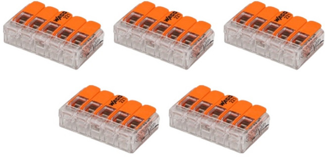 와고 단선 연선 겸용 고용량 32A 래버타입 푸쉬콘넥타 5p Simple 주황색 0.2~4mm 호환, 5개