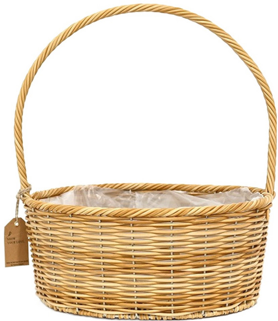 도시정원 라탄 플라스틱 꽃바구니 대형 낮은 원형 PA808, 투톤베이지