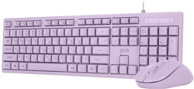 지클릭커 오피스프로 유선 슬림 키보드 + 블루투스 무선 마우스 세트, OPS10, 퍼플, 일반형