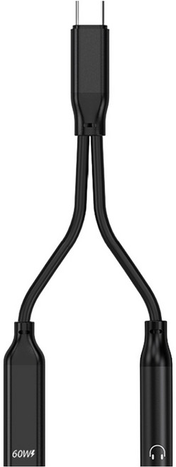 2合1耳機快充轉接線 Type-C 3.5mm音源 + 60W, 1個, 黑色, 110mm