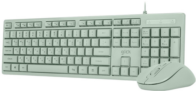 지클릭커 오피스프로 유선 슬림 키보드 + 블루투스 무선 마우스 세트, OPS10, 그린, 일반형