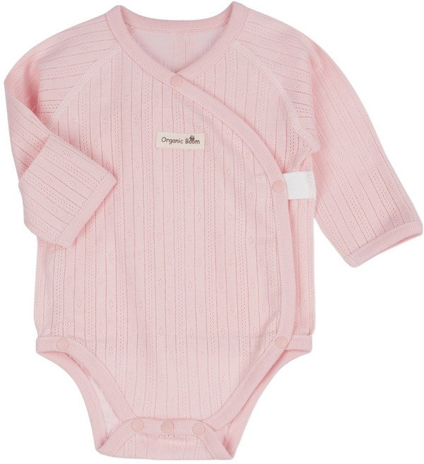 오가닉붐 신생아용 아일렛 자카드 스냅 배냇 바디슈트