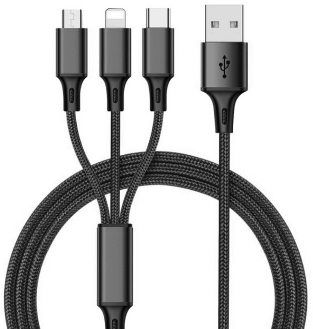 3合1編織絲絨 2.4A大電流快速充電線, 1個, 1.2m, 尊爵黑