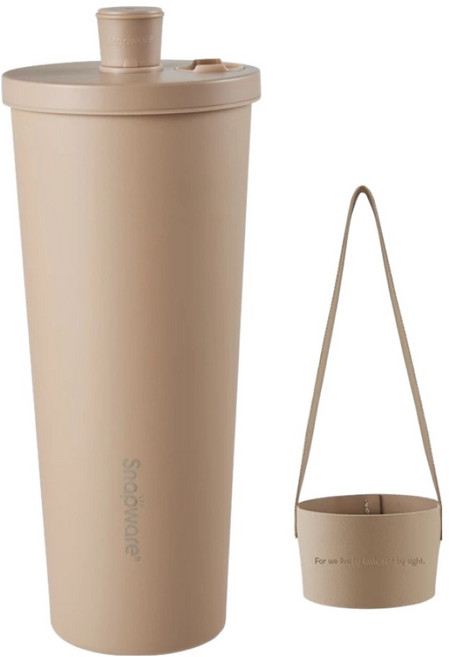 Corelle Brands 康寧餐具 Snapwar 鋅light輕瓷保溫保冰跳跳吸管杯 附杯套, 河岸沙, 850ml, 1個