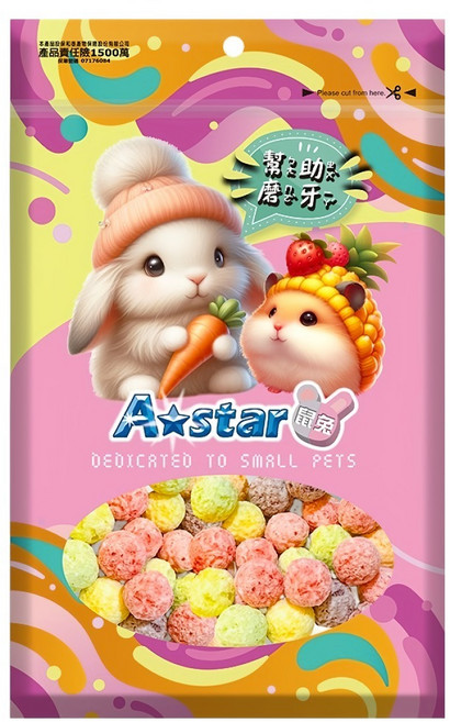 A star 鼠兔用繽紛水果磨牙球, 1個, 50g