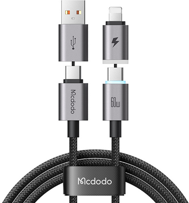 Mcdodo 麥多多 極能系列 60W PD 4合1鋁合金尼龍編織充電線 CA-656, 1個, 黑色, 1.2m