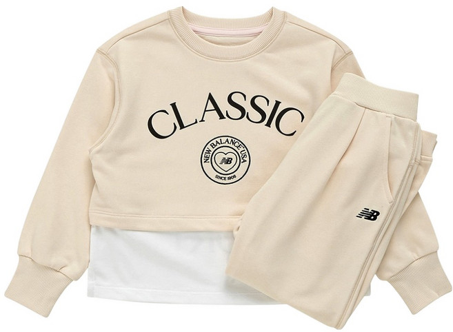 뉴발란스키즈 NBgC 아동용 레이어드 크롭스웻 상하의 세트