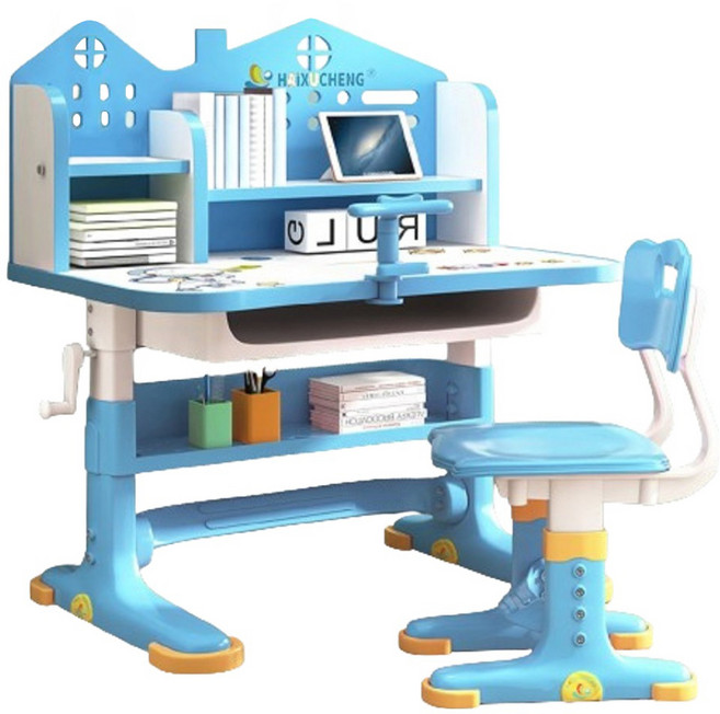 彬彬小鋪 旗艦兒童書桌椅 手搖升降, 藍色太空人