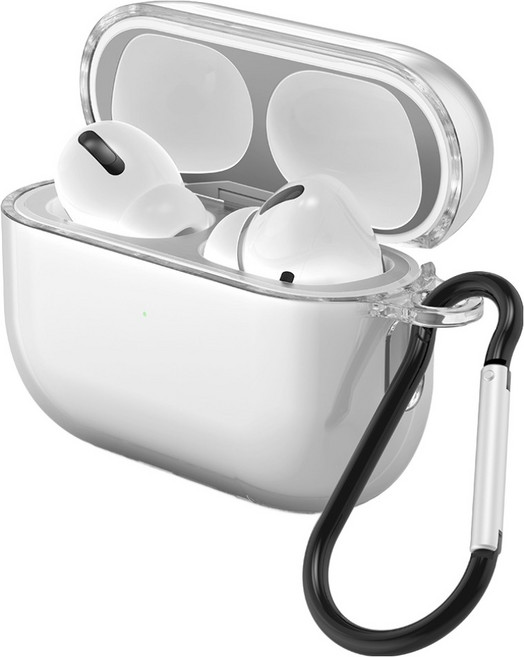디지지 에어팟 변색 방지 TPU 클리어 투명 케이스 + 철가루 방지 스티커 + 카라비너 세트, 1세트, 에어팟 4세대