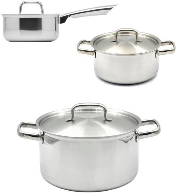 핀일로 인덕션 통5중 스테인리스 냄비 3종 세트, 1세트, 편수냄비 16cm + 양수냄비 20cm + 양수곰솥 24cm