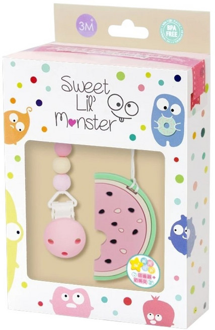 Sweet Lil' Monster 怪獸寶貝 馬卡龍咬咬珠固齒器/奶嘴鍊, 夏日西瓜, 1個