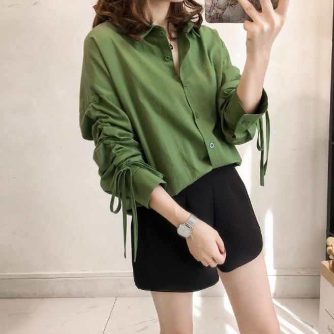 Unheve 女款獨特抓皺蝴蝶結襯衫