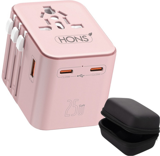 혼스 해외 여행용 멀티 어댑터, 핑크, 1개