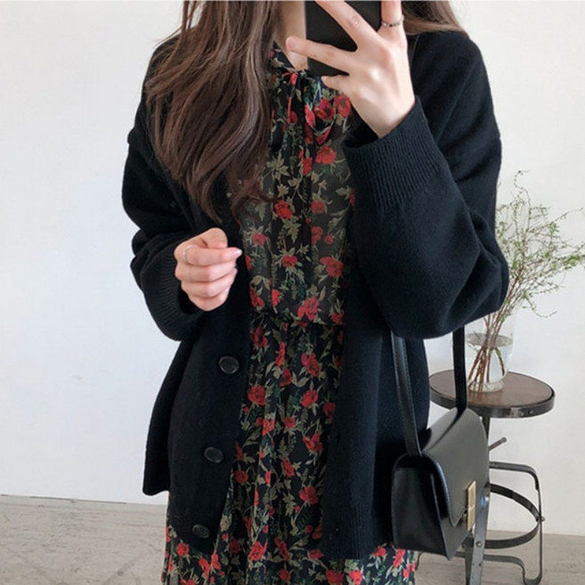 DMELD 女款寬鬆針織開襟衫