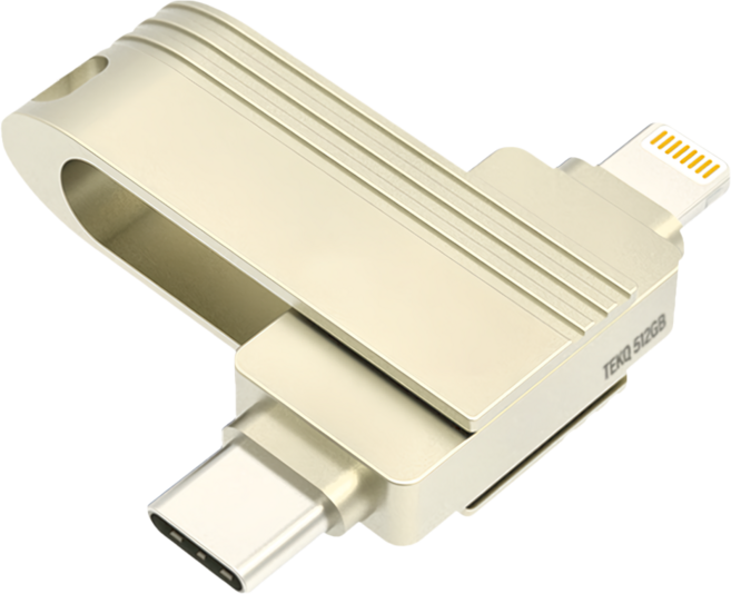 TEKQ 樂都國際 CooDisk 雙向隨身碟 Lightning/type-C雙接頭 iPhone 備份隨身碟 條紋鈦金, 1個, 512GB