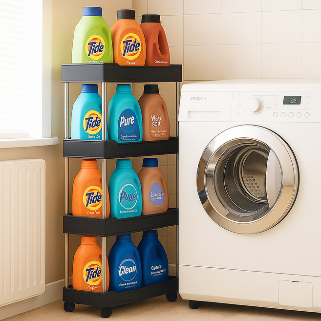 리네프 이동식 틈새 스텐리스 트롤리, 블랙, 4단