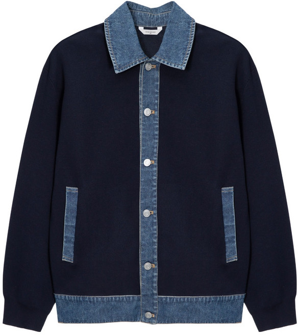 마인드브릿지 남성용 데님 배색 카라 세미 오버핏 가디건 MZCD6101