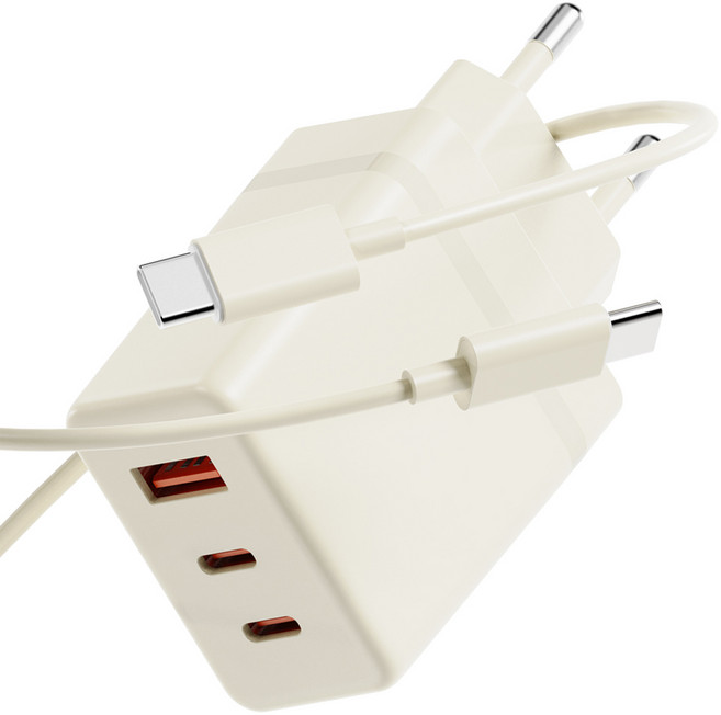 누아트 PD충전 36W 3포트 멀티 초고속 충전기 어댑터 + C to C 고속 충전케이블 1m 세트, 아이보리, 1세트