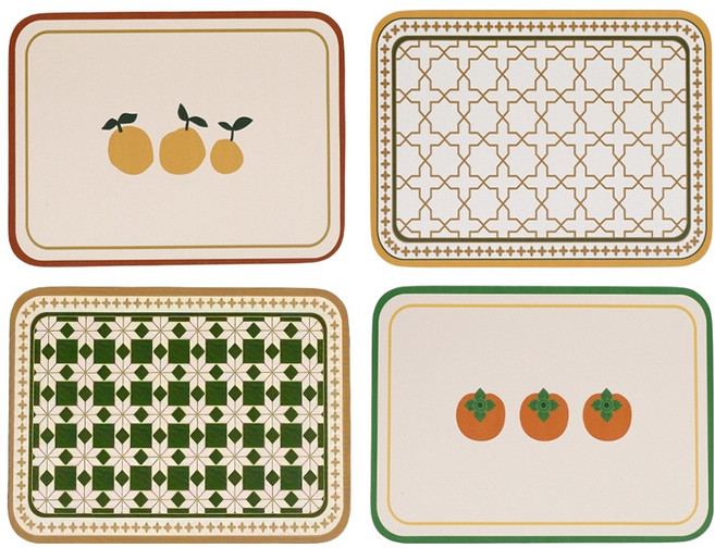 한봄누리 레트로 방수 가죽 테이블 매트 4종 세트, 혼합색상, 1세트, 30 x 40 cm