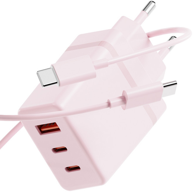 누아트 PD충전 36W 3포트 멀티 초고속 충전기 어댑터 + C to C 고속 충전케이블 1m 세트, 핑크, 1세트