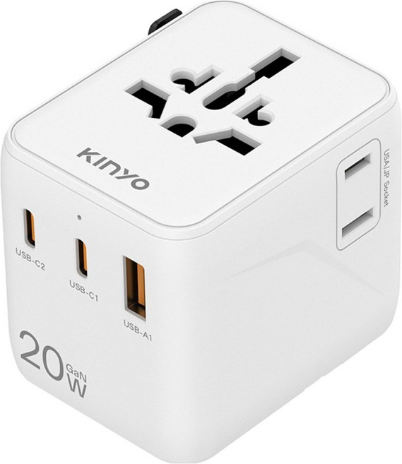 Kinyo 20W 多合1雙插座萬國轉接頭 MPP3520W, 1個, 白色