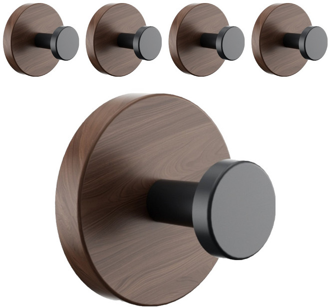 한봄누리 흡착식 우드 후크 벽걸이 고리, 나무 무늬, 5개