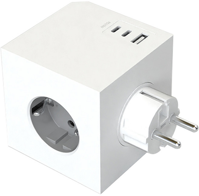 번개표 고속충전 고용량 콘센트형 뉴 큐브 멀티탭 3구 E37, 11.6cm, 에션셜 화이트, 1개