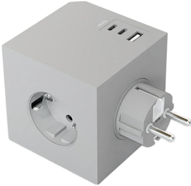번개표 고속충전 고용량 콘센트형 뉴 큐브 멀티탭 3구 E37, 11.6cm, 클라우드 그레이, 1개