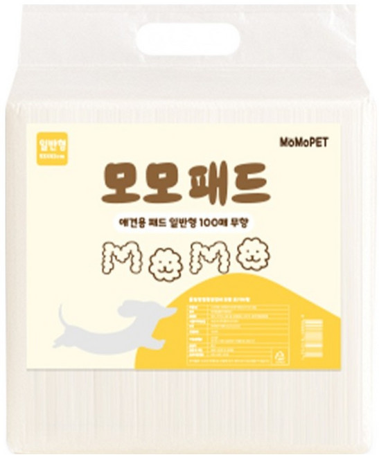 모모펫 강아지 일반형 배변패드 무향, 1개, 100개입