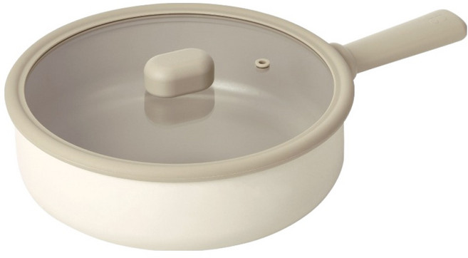 NEOFLAM 台灣公司貨 迷你Chouchou系列 陶瓷塗層炒鍋 全覆底 + 玻璃蓋 奶杏色, 1個, 24cm