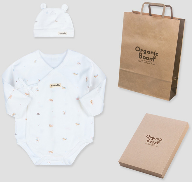 오가닉붐 말띠해 배냇슈트 + 모자 + 쇼핑백 + 상자 세트