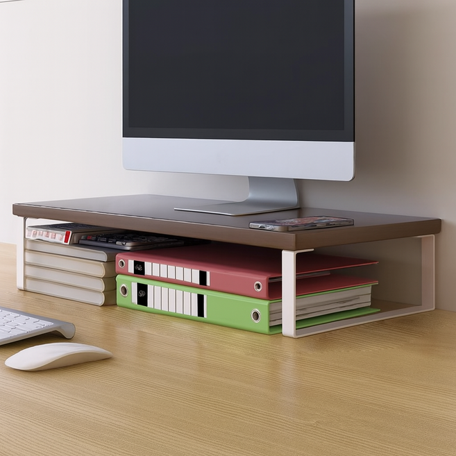 디노 튼튼하고 실용적인 모니터 받침대 40 x 20 x 8 cm, 호두 + 화이트홀더2