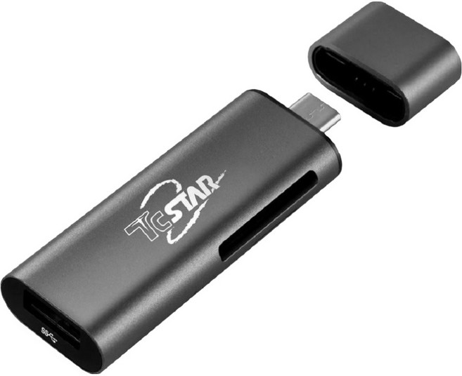 TcSTAR 迪士達 TYPE-C 轉SD/TF讀卡 + USB 3.0鋁合金轉接器 TYC-MF002, 1個, 灰色, 77mm