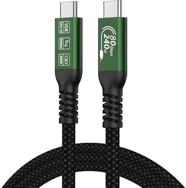 YTEK 80Gbps Thunderbolt 5 相容 USB4 v2.0 Type-C 傳輸線 PD 240W, 1個, 100cm, 金屬綠