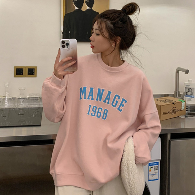 URBANLINE 女款 Ian 1968 字母印花圓領刷毛大學T