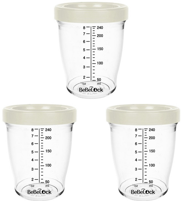 베베락 아이와 트라이탄 밀폐 이유식용기, 크림, 3개, 240ml