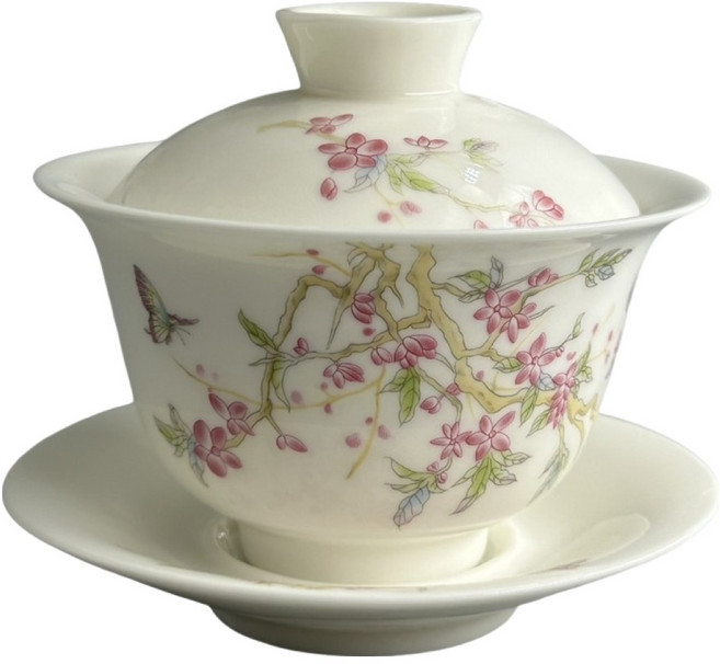 羊脂玉瓷茶道泡茶蓋碗 蝶蘊款, 1個