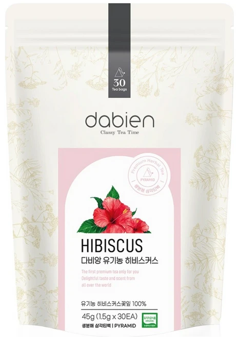 다비앙 유기농 히비스커스 차, 1.5g, 30개입, 1개 - 쿠팡