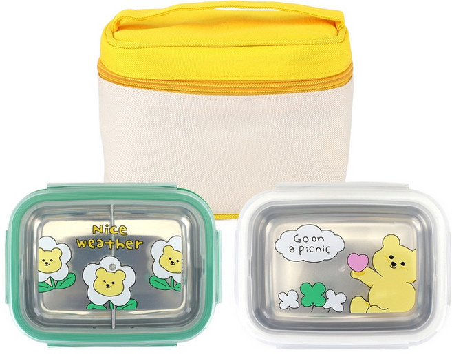 데일리라이크 젤리 베어 스텐 2단 직사각 도시락, 혼합색상, 1개