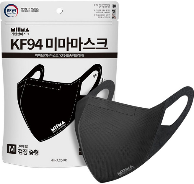 미마 보건용 마스크 중형 KF94, 10개입, 1개, Black