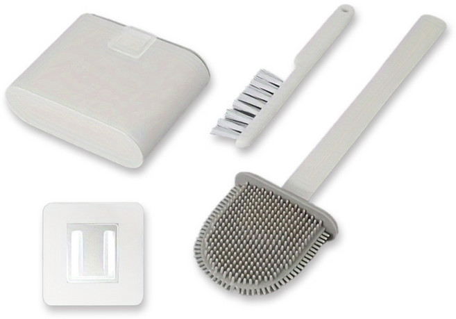 모던모어 2in1 무타공 벽걸이 틈새 브러쉬 + 실리콘 변기 청소솔 세트, 화이트, 1개