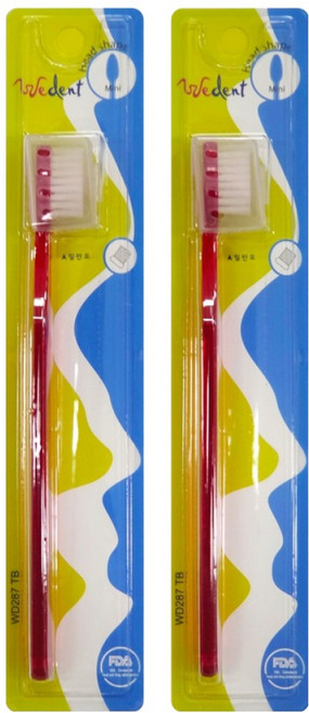 위덴 미니헤드칫솔 일자컷팅 강한 일반모 레드, 2개, 1개입