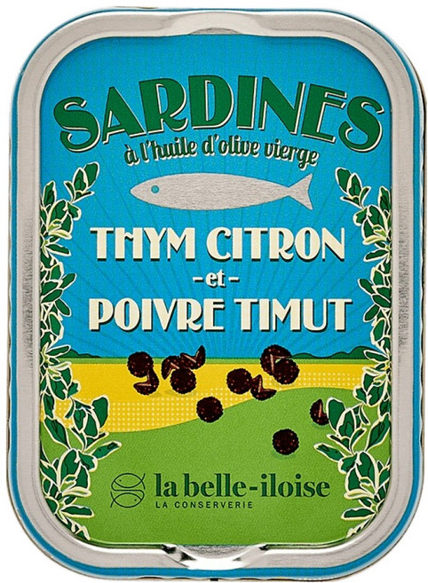 라벨일루아즈 버진 올리브 오일 레몬 타임 티무트 후추로 절인 정어리, 115g, 1개