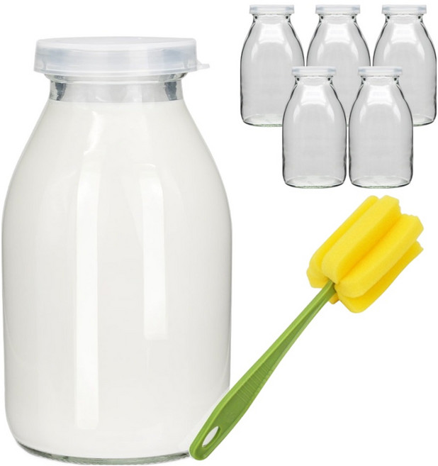 mir 按壓蓋復古牛奶瓶 520ml x 6入 + 專用瓶刷組, 1套
